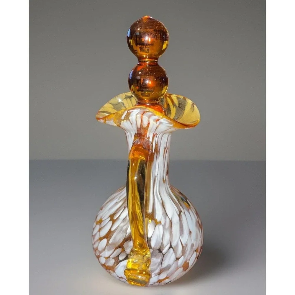 Vintage Miniature Bud Vase White Over Orange Art‎ Handblown Glass Handmade